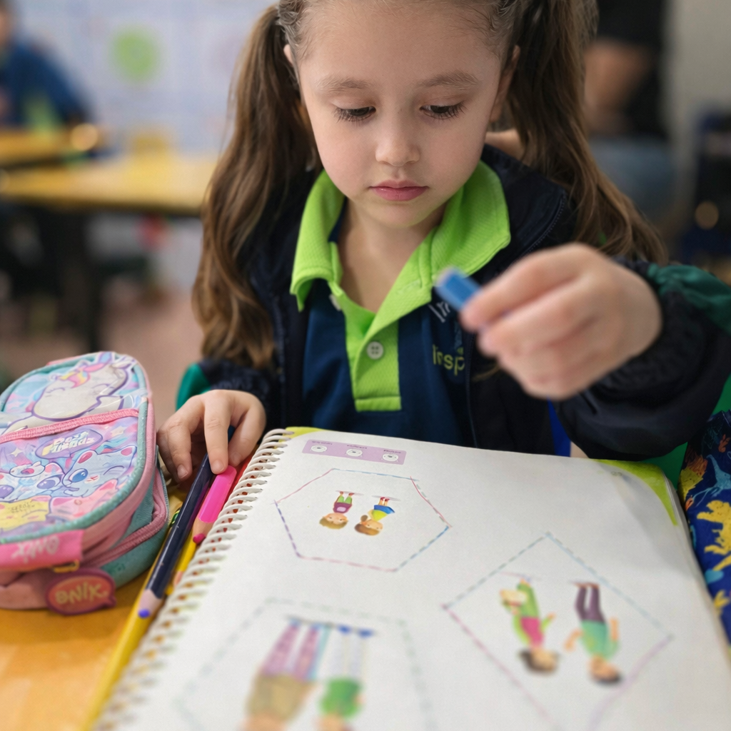 Niña concentrada en su tarea